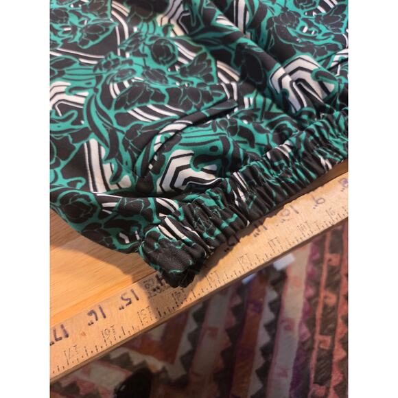 J. Crew Green Black White Abstract Tuxedo Pants Side Piping Size 6 Polyester - Picture 11 of 13